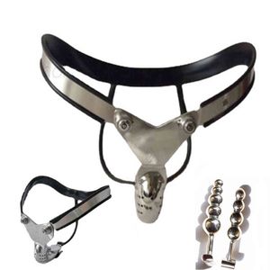 NXYCockrings Heavy Duty Stainless Steel Chastity Belt Underwear Full Cover Cock Cage Penis Restraint with Anal Beads Plug Adult Games for Men 1124