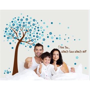 Blauer Blumen-Baum-Familien-Happy-Home-Decor-Wandaufkleber, abnehmbar, 210420