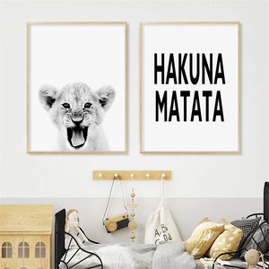 Плакаты и отпечатки Черно-белые африканские животные Холст картины настенные картины для детской комнаты Дом декоративные без кадра 210705