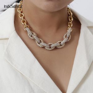 IngeSight.Z Luxury Bling Rhinestone Choker Necklace Punk Hip Hop Miami Curb Cuban Chunky Thick Chain Necklaces for Women Jewelry X0509