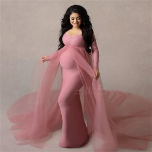 فساتين الأمومة لاستحمام الطفل تبادل لاطلاق النار المرأة الصيف مرونة طويلة رداء grossesse vestidos أنيقة تول كامل 210922