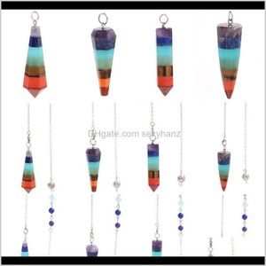 Rock Crystal Quartz 7 Chakra Pendulum Stone naturale Reiki Caspite GEMS GEMS PENDANTI PER LA DIVINAZIONE DONNAMENTI DONNE DONNE WICCA PENDULO ZYAL7