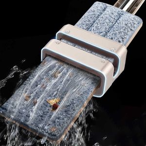 Mop piatto per lavaggio a mano libera auto-strizzante Spin 360 Detergente per pavimenti in legno rotante Strumento per la pulizia della casa Tampone in microfibra 210805