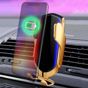 R1 Automatisk klämma 10W Wireless Charger Car Holder Smart Infrared Sensor Qi GPS Air Vent Mount Mobile Phone Bracket Stand30b