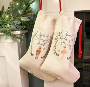 DIY Sublimation Blanko Taschen Druck Leinen Strümpfe Weihnachtsdekoration Socken Halloween Werbung Kordelzug Weihnachtsmann Sack Großes Geschenk Kinder personalisiert SN3040