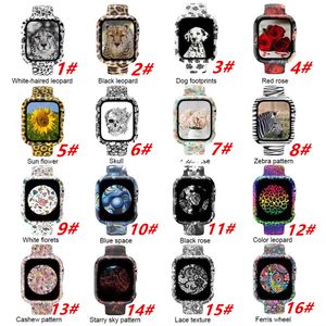 Leopard Rose Skull Stampa Cinghie in silicone con casi protettivi Bracciale da polso Bracciale per Apple Guarda serie 6 5 4 3 2 1 SE 38mm 42mm 40mm 44mm