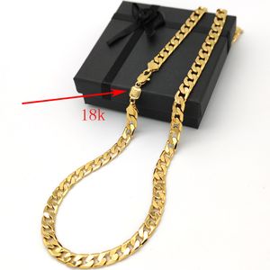 Halsband Platt kubansk curb Link Chain Solid Gold AUTENTIC FINISH 18 k Stämpel CHINA 600 8 mm Bred 24 tum