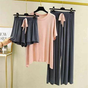 Women Sleeve Tops Shorts Byxor Kvinnor Pyjamas Modal Nightwear Pajama Tjej Underkläder Sleepwear Kläder Casual HomeWear 211109