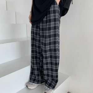 체크 팬츠 여성 캐주얼 세련된 3XL 느슨한 넓은 다리 바지 인사 레트로 십대 Harajuku 힙합 All-Match Unisex Streetwear