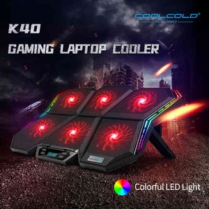 CoolCold Gaming RGB 12-17 tum LED-skärm Laptop Kylplatta Notebook Cooler Stativ med sex fläkt och 2 USB-portar