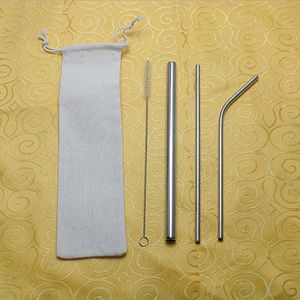 Drinkware Juice straw with Cleaner Brush Reusable High Quality 304 Stainless Steel Metal Straws For Beer Fruit Drink
