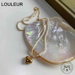 LouLeur 925 Gümüş Vintage Tatlısu Inci Yüksek Kalite Kalp / Kabuk Altın Kolye Kadınlar için Zarif Güzel Takı 2020