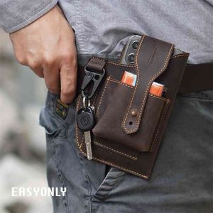 Men's waist bag double mobile phone bag hanging multi function tool sports outdoor construction site belt man leather waist bag 210824