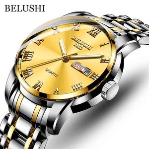 Belushi Fashion Ultra Thin Mensウォッチトップブランドラグジュアリークォーツウォッチメンズスチールメッシュ防水腕時計Relogio Masculino 210804