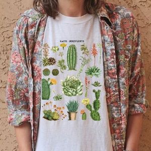 到着女性ヴィンテージファッションアリゾナサボテンの多肉植物Tシャツ砂漠のグラフィックティーエステティックかわいいホワイトトップ210518