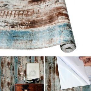 Adesivos de parede grão de madeira auto-adesivo papel de parede faux prancha retro estilo rolo removível pvc cobrindo diy home decor adesivo