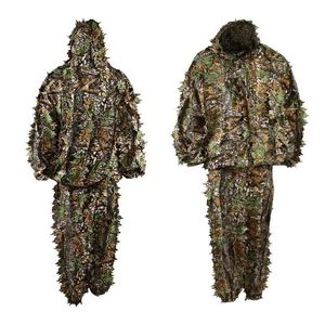 Hunting Ghillie Suit D Camo Bionic Leaf Camouflage Jungle Woodland Manteau Outfit Clothing Durable Costume Sets