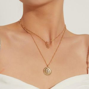 Hängsmycke Halsband Double Layer Mode Solros och Dollar Form för Kvinnor Kreativ Personlighet Enkel Clavicle Choker Halsband Smycken