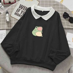 Frog Swearshirt Graphic Aesthetic Oversize Clothes Harajuku Cotton Pullover Feminino Hoodies with Pocket Kawaii Hoodie for Girls 210816