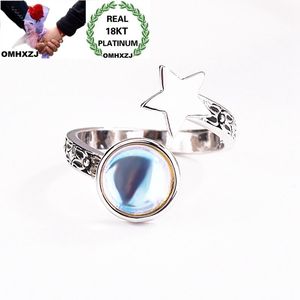 Cluster Rings OMHXZJ Wholesale European Fashion Jewelry Woman Girl Party Birthday Wedding Gift Star Moonstone Open 18KT White Gold Ring RR86