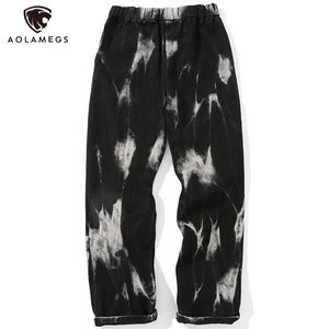 Aolamegs Jeans Men Tie Dye Drukuj Styl Dżinsowy Spodnie Baggy Elastyczne Talii Proste Spodnie High Street Punk Cool Streetwear 220221