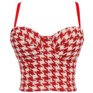 Kvinna Y2K Houndstooth Sweet Camisole Plaid Corset Contrast Färg Woolen Tube Top Kvinnor Bustier Bra Camis Bodycon 90s Crop Top 210709