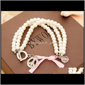 Beaded, Strands Bracelets Drop Delivery 2021 Luxury Beaded Crystal Pearl Charm Bracelet Multi Layer Wristband Women Bangle Jewelry For Weddin