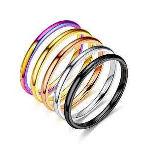 2mm rostfritt stål tunn ring enkel design glansig yta svart / guld / silver färg vigselringar för kvinnor män par smycken