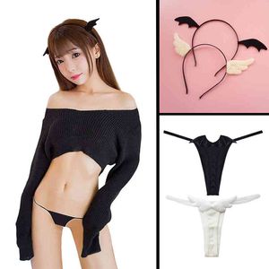Kvinnors djävul Angel Cute Anime Cosplay Fancy Dress Underkläder med pantie och hårband Sexiga kostymer Japanska Kawaii Top Set.