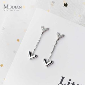 925 Sterling Silber Leuchtender Zirkon Romantische Liebesherzen Tropfen Baumeln Ohrring für Frauen Edlen Schmuck Freundin Geschenk 210707