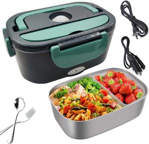 Stal nierdzewna 2 w 1 Elektryczne Ogrzewanie Lunch Box 110 V 220 V 12 V 24 V School Car Office School Food Warmer Pojemnik Nagrzewnica Lunch Box Set 210925