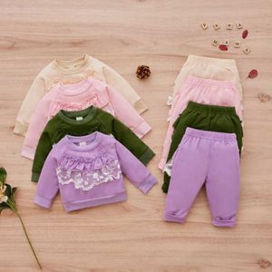 Noworodków Dziewczyny Solidne Kolor Odzież Spodnie Garnitury Dziecko Długie Rękawie Topy Bluzy Garnitury 2021 Wiosna Jesień G1023