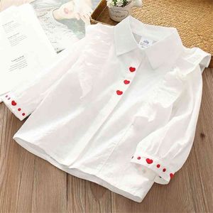 Spring Autumn Fashion 2 3 4 6 8 10 Years Children Long Ruffle Sleeve Cotton White Blouses Shirts For Kids Baby Girls 210701