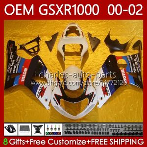 Injektionsformmissioner för Suzuki 1000cc GSXR-1000 GSX R1000 GSXR 1000 CC 00 01 02 Kroppsarbeten 62NO.59 GSXR1000 K2 2001 2002 2002 Vit svart GSX-R1000 01-02 OEM BODY KIT