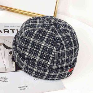 Broderi Oops Män Kvinnor Gitter Skullcap Hat Cap Casual Docker Sailor Mechanic Beanie Brimless Gorro Pumpkin Navy Beanies Y21111