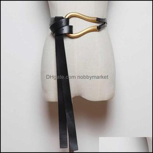 Pasy Aessories Moda Est Soft Faux Leather Osobowość Duża klamra ze stopu Cienka Dwuwarstwowa Pas Koszula Wiązany Pas Długie Paski 210