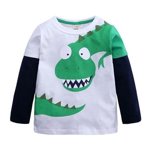 T-shirt per bambini con dinosauro per ragazzi, maniche lunghe in cotone, girocollo, top, maglietta per bambini, collo lungo, dinosauro, cartone animato, camicia con fondo 210413