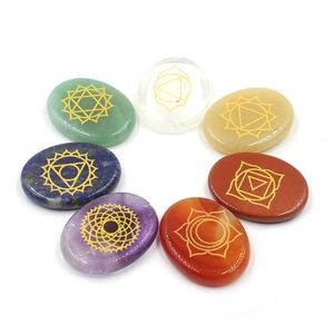 7 chakra solto pedras preciosas de cristal de cristal de pedra natural tratamento de aura gem escultura redonda símbolo oval rolando polimento para artesanato de meditação