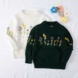 Kids Sweaters Girls Sweaters Brief Style Boys Pullover Turtleneck Boys Knitwear Embroidered Florets Pullover Sweater Y1024