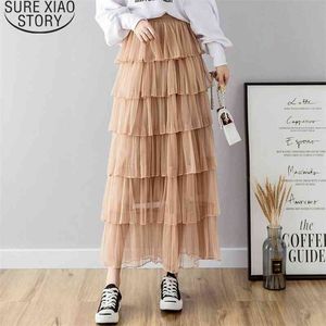 Women fashion Mesh skirt spring the long skirts for women of the high waist multi-level cake a word fairy skirt 1931 50 210527