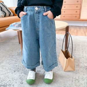 Wiosna Jesień Koreański Styl Moda Dziewczyny Szerokie Noga Denim Spodnie Dzieci Dorywczo Luźne Dżinsy 1-6y 210508