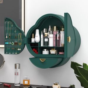 Novo organizador de maquiagem de parede organizador livre caixa de armazenamento cosmético caixa de poeira impermeável banheiro de jóias