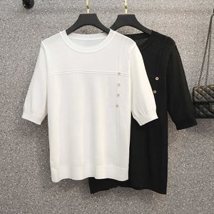 Koreanska stickade tröjor kvinnor kortärmad vit tröja kvinnor stickade pullovers tröja plus storlek avslappnad kvinna grundläggande tröjor 4xl 210604