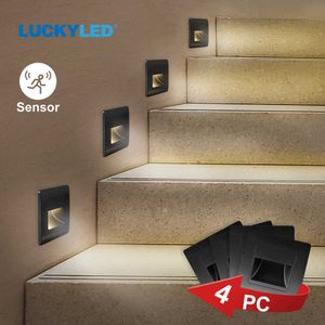 LUCKYLED Wall Lamp Recessed Led Wall Light with Motion Sensor AC110V 220V Indoor Stair Case Light Stairway Pathway Hallway Lamp 210724
