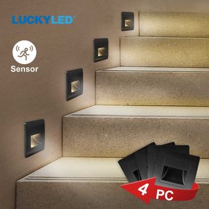 LUCKYLED Wall Lamp Recessed Led Wall Light with Motion Sensor AC110V 220V Indoor Stair Case Light Stairway Pathway Hallway Lamp 210724