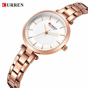 Curren mulheres luxo marca relógios de quartzo rosa pulseira de ouro relógios femininos relógios fino casuais para senhoras relógio de pulso com aço 210517