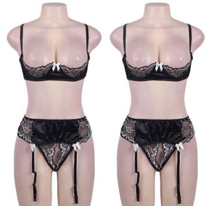 Nxy lingerie sexy zwart kant halter set vrouwen plus size aberto sutiã bloemen transparante hot erotische beha conheceu koustenband1217