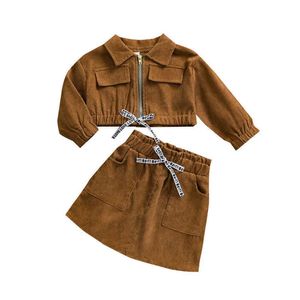 Baby Girls Fashion Brown Corduroy Clothes Set Coat Jacket Top Mini Skirt Y Toddler Kids Spring Fall Casual Cotton Outfit G0119