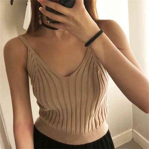 Foridol Women Knitted Sweaters Autumn Spring Sleeveless Casual V Neck Knitting Jumper Pullover Slim Sweater Tops femme 210415