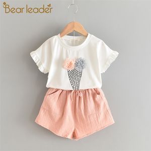 Bear Leader Girls Clothing Sets Summer Kids Sweet Clothes Fluffy Ball T-shirt and Denim Pants Suits Children Clothing 210708